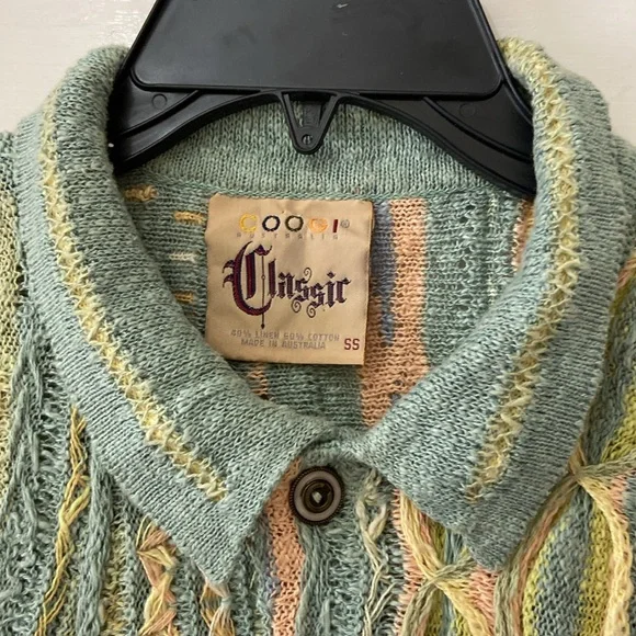 Vintage COOGI Classic Pastel Knit Short Sleeve Linen Blend Polo